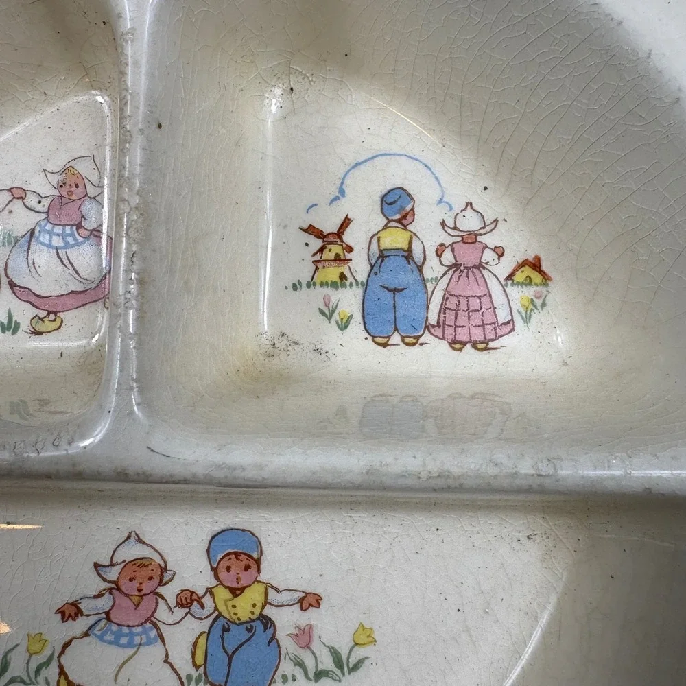 Vintage Excello‎ Baby Warming Dish Dutch Children Divided Plate MCM